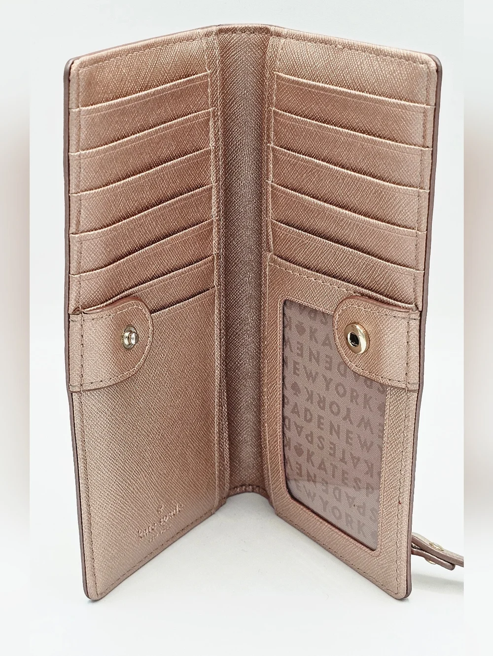 KATE SPADE Metallic Rose Gold Slim Bifold Wallet‎